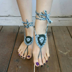 Crocheted Sandals - Barefoot Sandals - Yoga Shoes - Handmade Sandals - Yoga Sandals -  Hippie Sandals - Yoga Wear - Tide