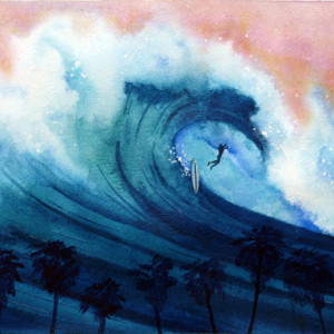 Surfer Art Print, Ocean Wave Art, Palm Tree Art, Tropical Art Print, Water Art, Beach Art Print, Surfing, Hawaii, Surfboard, Exotic Art