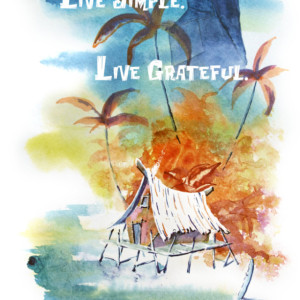 Beach Art Print, Surf Art, Gratitude, Motivational Quotes, Tiki Hut Art, Sunset Art, Tropical Painting, Surfing, Hawaii Art
