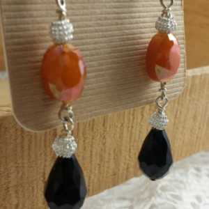 Coral and black faceted crystal earrings