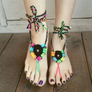 Crocheted Sandals - Barefoot Sandals - Yoga Shoes - Handmade Sandals - Yoga Sandals -  Hippie Sandals - Yoga Wear - PLUR