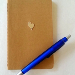 Blank notebook, blank Moleskine cashiers journal with a sterling silver applique, HEART, embellished journal