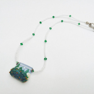 Spring lampwork tree pendant necklace, landscape jewelry, tree scene pendant, ladybug necklace, handmade gift, nature pendant