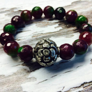AAA Grade gorgeous Luxurious faceted ruby zoisite hills tribe silver statement bracelet, bohemian boho designer jewellery