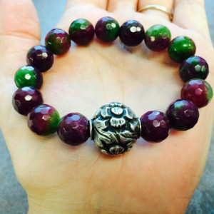 AAA Grade gorgeous Luxurious faceted ruby zoisite hills tribe silver statement bracelet, bohemian boho designer jewellery