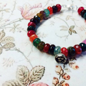 AAA Grade Fiesta rainbow agate and Karen Hill Tribe Silver statement bracelet, bright, colorful, bohemian, boho, floral girly