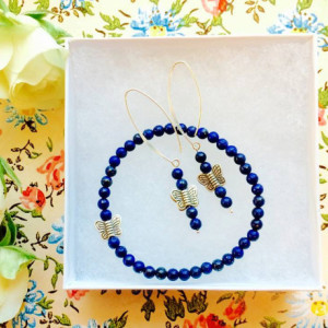 AAA Grade  Lapis Lazuli Hills Tribe pure silver bracelet earring set, deep heavenly, butterflies, dangle, sterling posh
