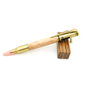 Hand Turned Pen, Antique Brass Bolt Action Pen featuring Birdseye Maple, domestic wood, perfect gift for gun enthusiast, American Sniper
