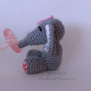 crochet binky buddy, pacifier holder, stuffed animal, handmade, baby shower gift, photo prop, new baby gift, soothie, elephant toy