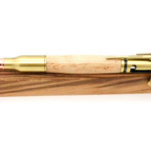 Hand Turned Pen, Antique Brass Bolt Action Pen featuring Birdseye Maple, domestic wood, perfect gift for gun enthusiast, American Sniper