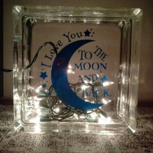 I Love you to the Moon and Back Night Light/ Nursery Decor-GLass Block