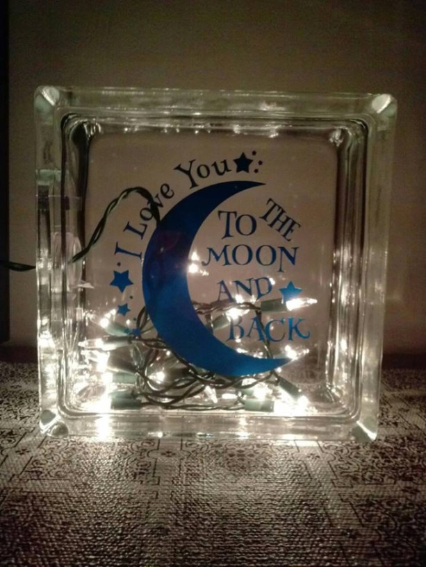 I Love you to the Moon and Back Night Light/ Nursery Decor-GLass Block