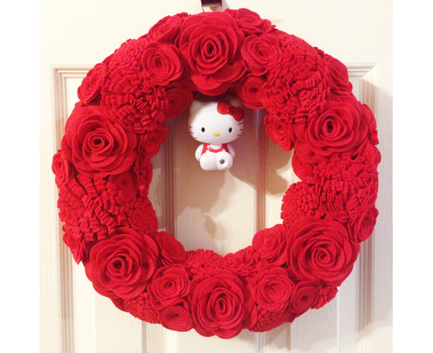 Handmade Red Wreath with Hello Kitty Figurine