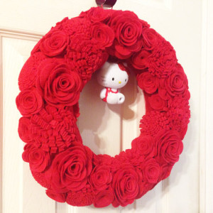 Handmade Red Wreath with Hello Kitty Figurine