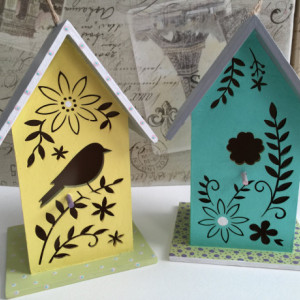 Hand Painted Bird House / Cottage Chic / Spring Decoration / Whimsical Gift / Die Cut Flowers / Acrylic Painting / Yellow Bird / Etsy Crafts