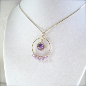 Amethyst Pendant, 14K Gold Filled, Wire Wrapped, Circle Necklace, Gemstone Jewelry, Genuine Amethyst, Purple, Lavender, Violet, 908