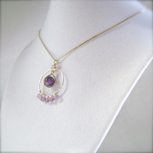 Amethyst Pendant, 14K Gold Filled, Wire Wrapped, Circle Necklace, Gemstone Jewelry, Genuine Amethyst, Purple, Lavender, Violet, 908
