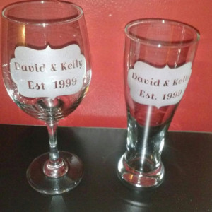 Wedding or Anniversary Gift Custom Etched Glassware - Established