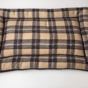 Tan Brown Plaid Dog Bed, Dog Crate Pads, Puppy Pad, Large Crate Pad, Fleece Pet Bed, Dog Gifts, Gifts for Dog Lovers, Dog Gift Basket
