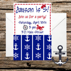 Printed Birthday Party Invitations - Nautical Themed - Custom Quantity - Anchor invitations with Envelopes!