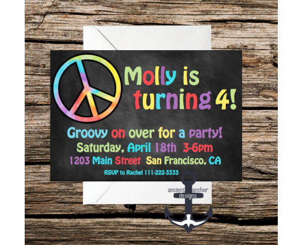 Printed Groovy Birthday Party Invites - Chalkboard -  100% Personalized - Birthday Party Invitation Tie Dye Invitations With Envelopes!