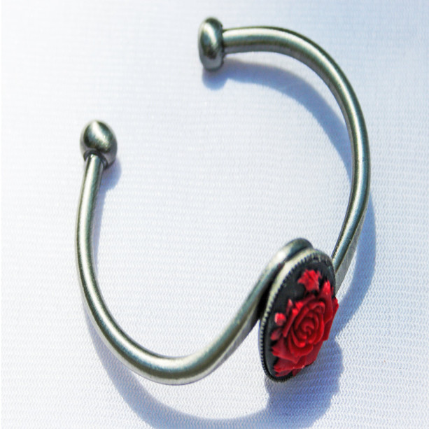 Red Rose Gothic Boho Cuff Bracelet Festival Jewelry