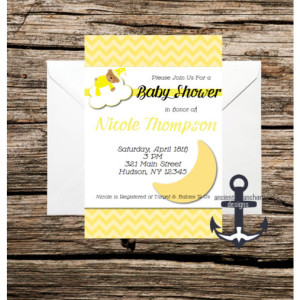 Printed Baby Shower Invites - Bear and Moon, 100% Personalized - Customized Quantities - Teddy Bear Shower Invitation with Envelopes!