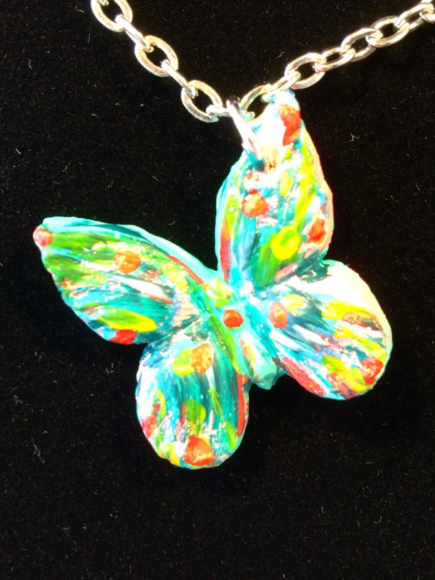 Butterfly necklace, butterfly pendant, butterfly jewelry, butterfly charm, handpainted butterfly, polymer clay butterfly, OOAK.