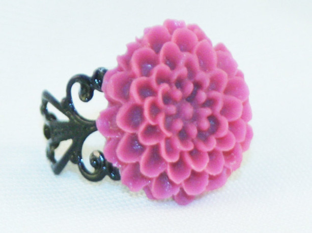 Pink and Black Flower Ring