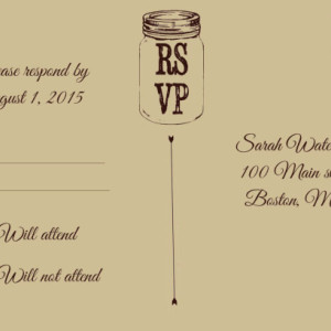 Custom Personalized Rustic Mason Jar Wedding Invitation with Response Card