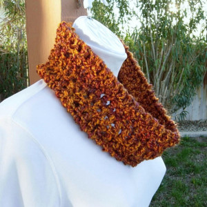 SUMMER COWL SCARF Dark Burnt Orange Brown Rust Gold Small Short Infinity Loop Crochet Knit Soft Lightweight Neck Warmer, Ready to Ship in 2 Days