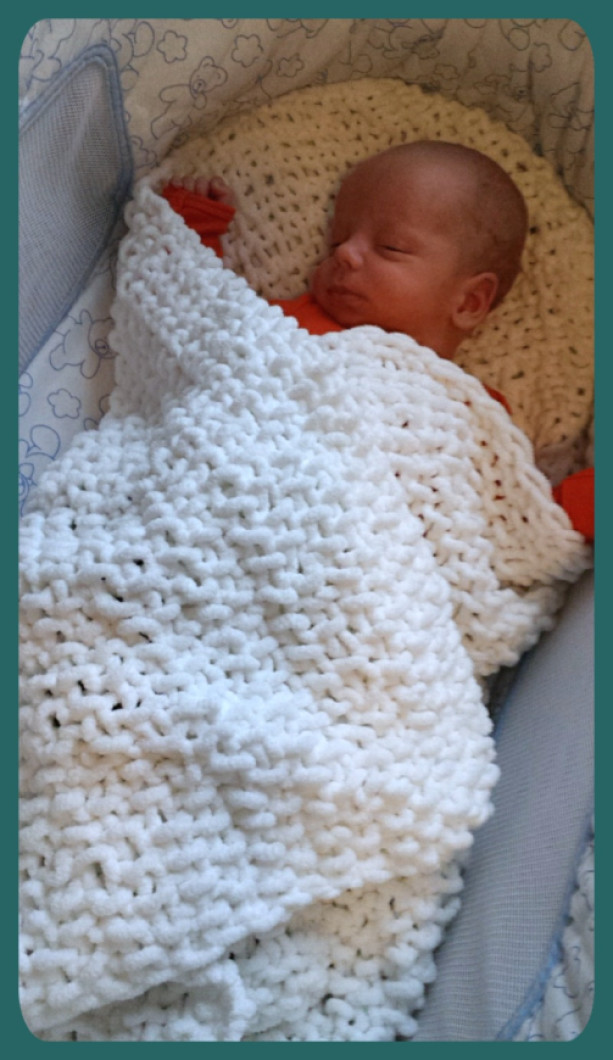 Chenille hand knit blanket - infant newborn baby - 34 inch large square - soft warm choice colors - pink green Blue peach