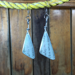 Light Blue Text Earrings, Text Jewelry, Word Earrings, Book Earrings, Repurposed Earrings, Triangle Earrings, Stainless Steel