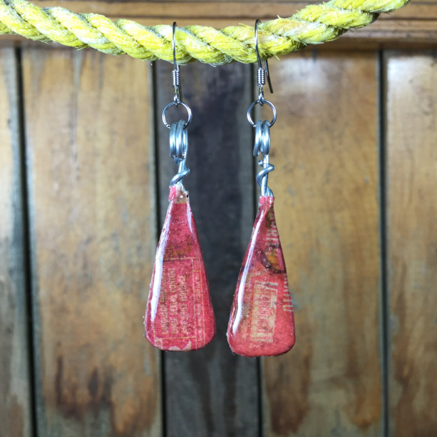 Vintage Red Earrings, Classic Look, Repurposed Materials, Design Earrings, Abstract Patterns, Drop Earrings, Fishhook Earrings