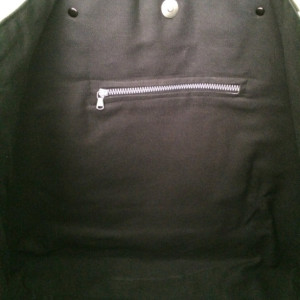 Large Tote Bag /// Black Dot with Black Canvas Bottom and Black Buffalo Leather Straps
