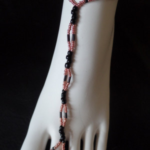 Copperhead Soleless, Barefoot Sandals, Black and Copper colored seed beads. Simple, and sexy