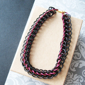 Chainmaille Bracelet Marsala Red and Black Half Persian Chain Link Jewelry For Women