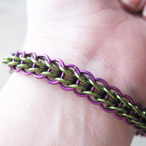 Chainmaille Bracelet Green and Purple Half Persian Chain Link Jewelry For Women