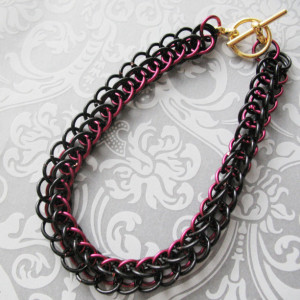 Chainmaille Bracelet Marsala Red and Black Half Persian Chain Link Jewelry For Women