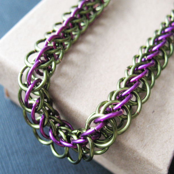 Chainmaille Bracelet Green and Purple Half Persian Chain Link Jewelry For Women