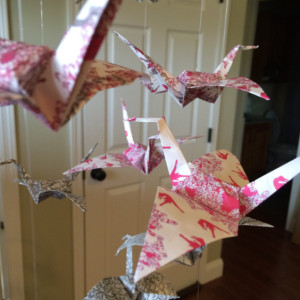 Origami Crane Mobile, Baby mobile, Nursery mobile, nursery decor, reds, pinks, and black baby mobile. Absolutly stunning! OOAK mobile.