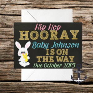Printed Pregnancy Announcement, Easter, 100%  Personalized, Easter Bunny, Egg, Hip Hop