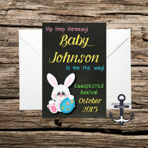 Printed Pregnancy Announcement, Easter, 100%  Personalized, Easter Bunny, Hip Hop