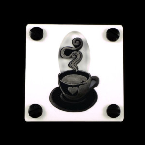 Black Coffee cup Brooch, Handmade Acrylic Brooch, Cute Packaging
