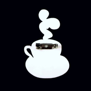Latte Cup Brooch, Handmade White Acrylic Vanilla Jewelry, Cute Gift