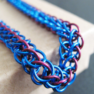 Blue and Red Chainmaille Unisex Bracelet Half Persian Chain Link Jewelry for Men and Women