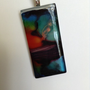 Glass tile pendant. Multi colored. Alcohol ink