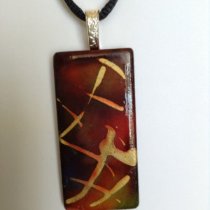 Brown and gold pendant. Brown tile necklace / pendant. Hand painted / alcohol  ink 