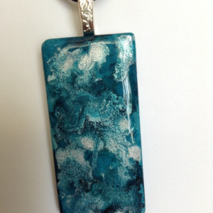 Blue and silver pendant. Alcohol ink.  Ceramic tile pendant. 