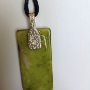 Green and gold hand painted pendant / ceramic tile jewelry / alcohol ink 